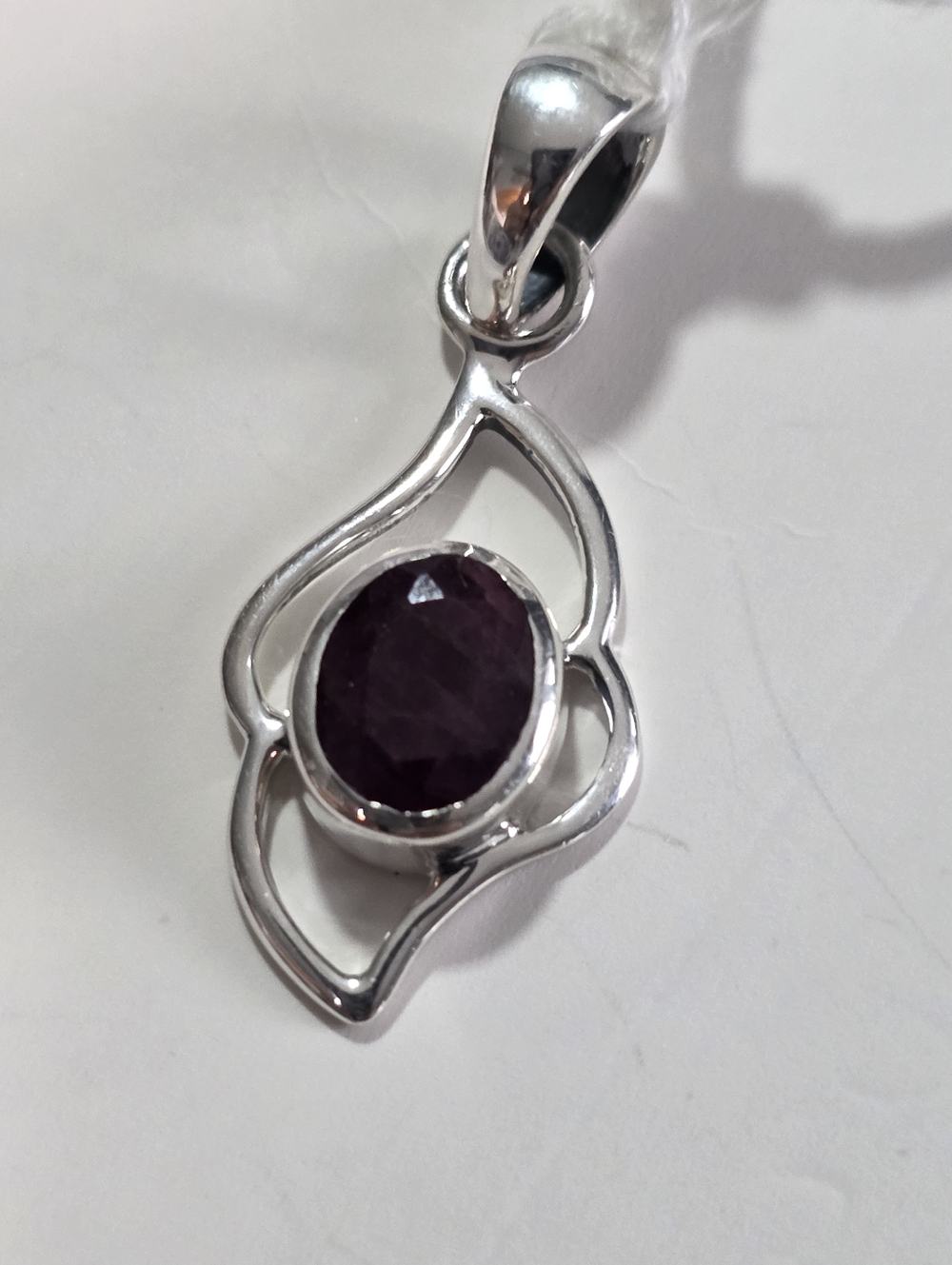 Sterling Silver Pendant with Deep Purple Ruby Oval Stone